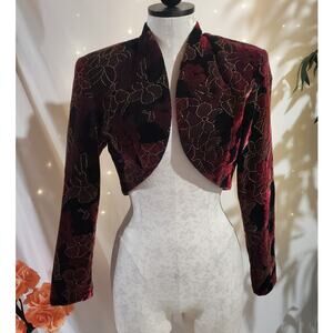 Vtg 90s Y2K Rampage Velvet Floral Cropped Bolero Jacket Size 5 S Whimsigoth Vamp